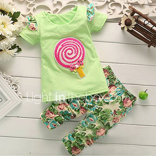 Girls Lolipop Shirt And Floral Pants Clothing Sets