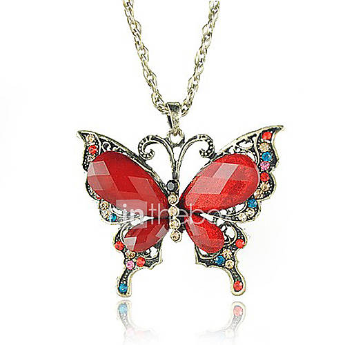 Yumfeel Womens Vintage Red Butterfly Pattern Dangling Necklace