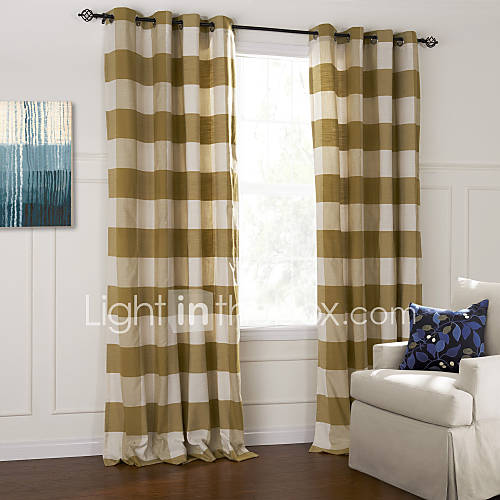 (One Pair) Modern Elegant Champagne Plaid Jacquard Eco friendly Curtain