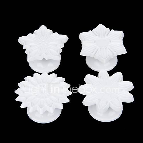 DIY Flower Style White Plastic Cookies Fondant Cutter Molds (4 PCS)