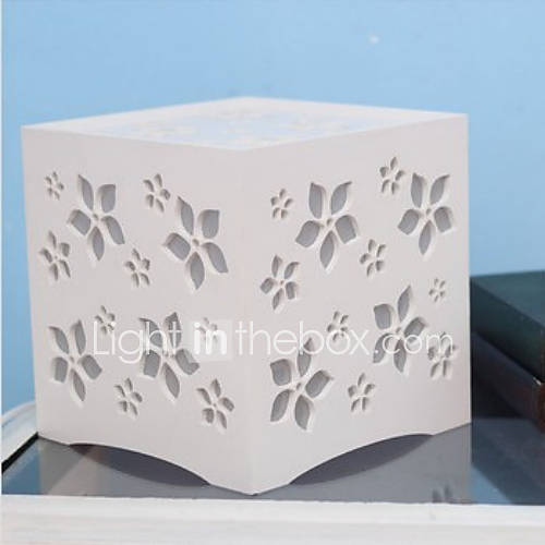 YOUKE Carving Cut Out Flower Pattern Classic Rectangle Table Lamp (White)