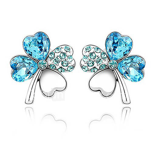 Xingzi Womens Elegant Blue Clover Pattern Made With Swarovski Elements Crystal Earrings