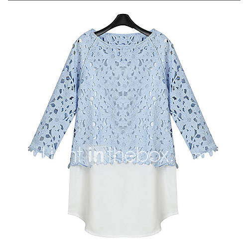 Yishabeier Pure Cotton Lace Silk Unlined Upper Garment Two Piece Render(Blue)