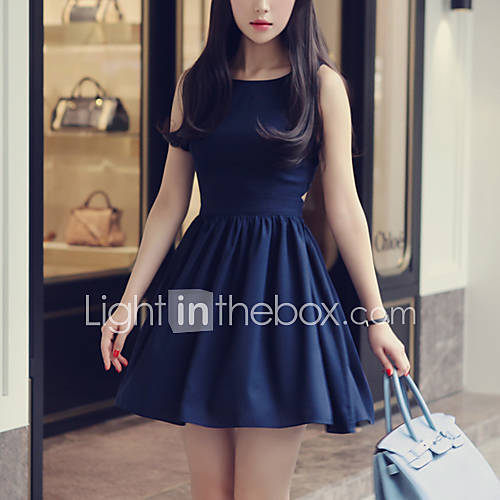 BeiYan Womens Korean Sleevless Backless Solid Color Slim Dress(Navy Blue)