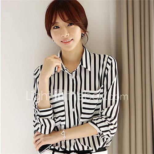 Womens OL Stripes Turn Down Collar Shirt