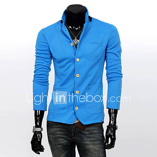 Cocollei Mens personality cardigan contrast color knit cardigan (blue)