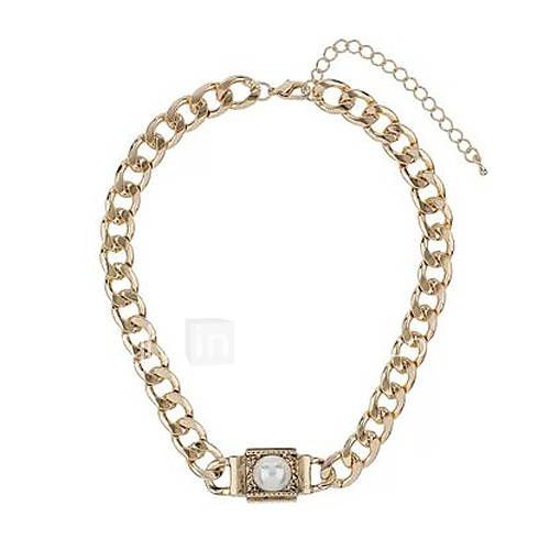 Shining Alloy Exaggeration Style Wide Pearl Necklace (Screen Color)