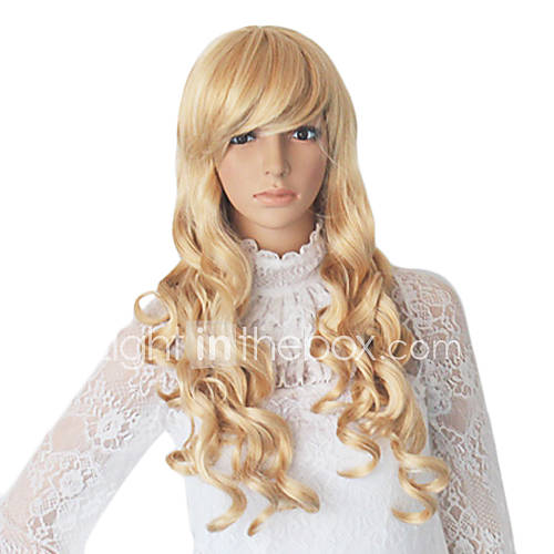 Long Blonde Synthetic Wavy Wig Side Bang