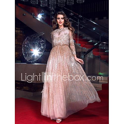 Sheath/Column Bateau Floor length Tulle Evening Dress inspired by Angelina Jolie at the 86th Oscar