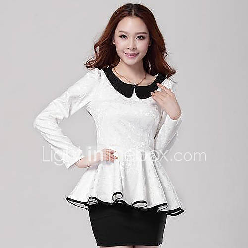 K Star Womens Korean Vintage Embroidery Doll Collar Waist Tops(White)