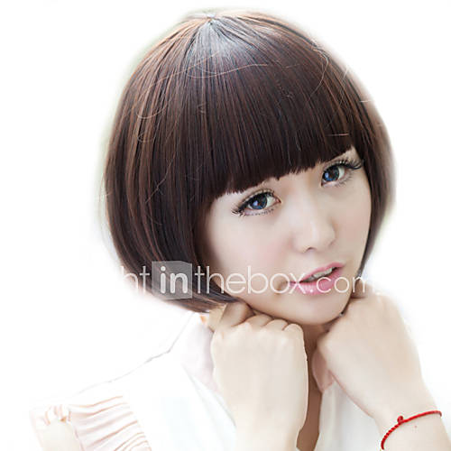 High Quality Synthetic Capless Medium Straight Lovely Chestnut Brown BOBO Full Bang Wigs