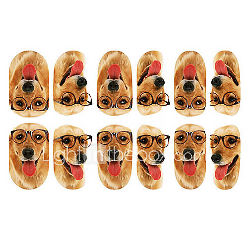 12PCS Lovely Dog with Glasses Pattern Luminous Nail Art Stickers