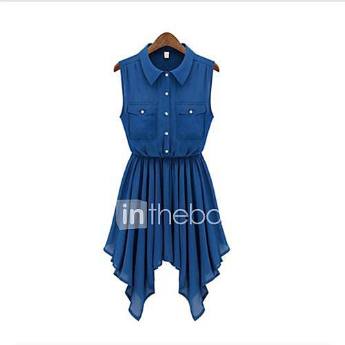 Womens Lapel Sleeveless Dress