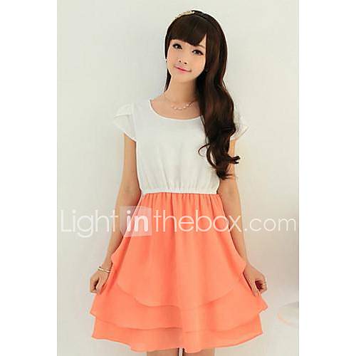 Womens Chiffon Round Collar Contrast Color Mini Dress