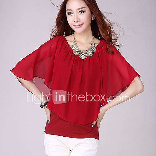 E Shop 2014 Maxi Bat Sleeve Chiffon Shirt (Red)