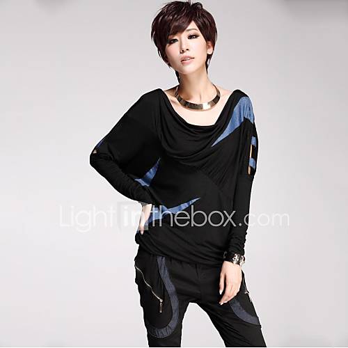 Womens Fashion Contrast Color Loose T shirt