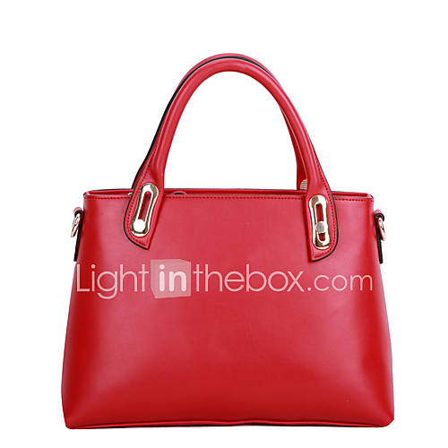 Global Freeman Womens European Free Man Simple Solid Color Two Uses Leather Tote(Red)
