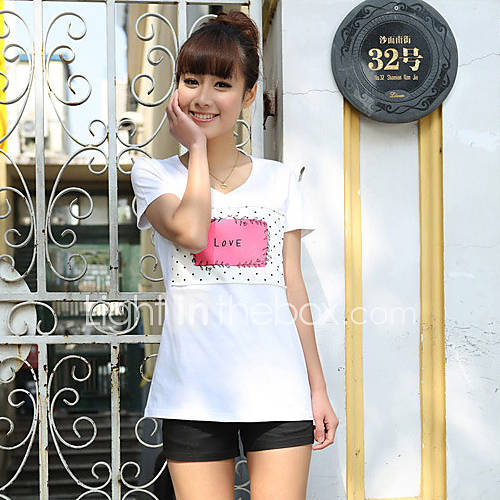 E Shop 2014 Summer Polka Dots Letter Short Sleeve T Shirt (White)