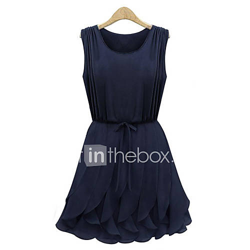 WeiMeiJia Womens Simple Pleated Ruffle Chiffon Dress(Navy Blue)