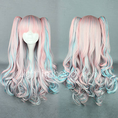 Harajuku Style Cosplay Synthetic Wig Lolita Long wavy Wig Mixed Color(Pink)