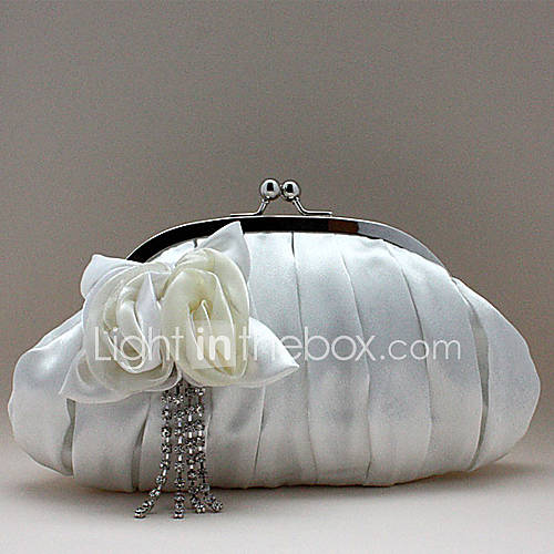 Jiminy Womens Top Grade Satin Flowers Evening Clutch Bag(White)