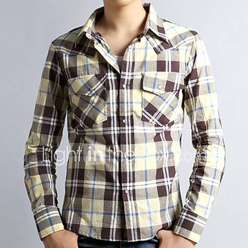 Mens Check Slim Long Sleeve Shirt