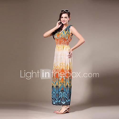 Maya Womens V Neck Bohemian Print Maxi Long Dress