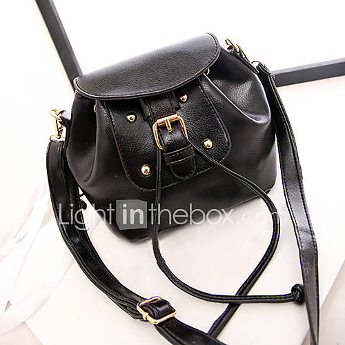 Fenghui Womens Casual Lace Up Solid Color Buckle Black Shoulder Bag