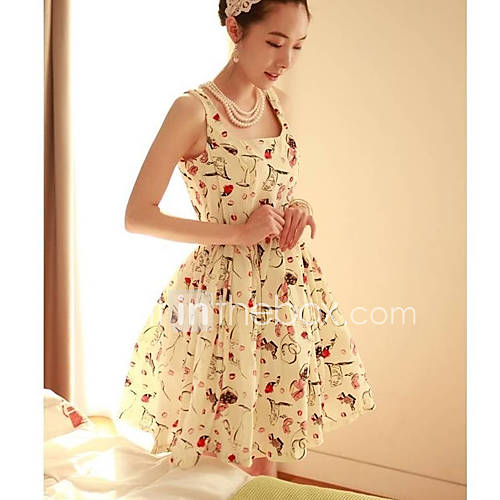 Womens Short Sleeve Vintage Floral Slim Dress