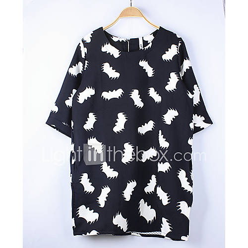 JRY Womens Round Neck Floral Print Chiffon Batwing Sleeve Dress