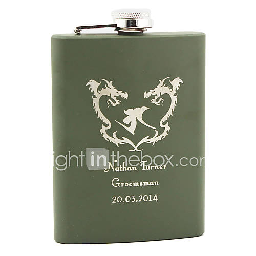 Personalized Army Green Stainless Steel 8 oz Flask   Dragon