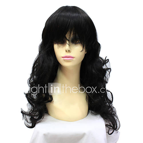 Capless Long Black Wavy Synthetic Hair Full Wig For Women