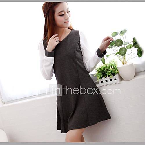 Womens Chiffon Stitching V Neck Mini Dress