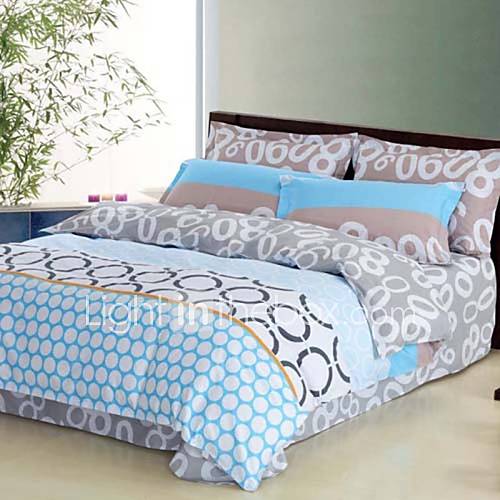 Duvet Cover Set,4 Piece Reactive Print 100% Cotton Modern Number 8090