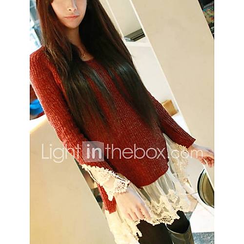 Yifanyi Womens Vintage Two Piece Like Lace Knitwear T Shirt