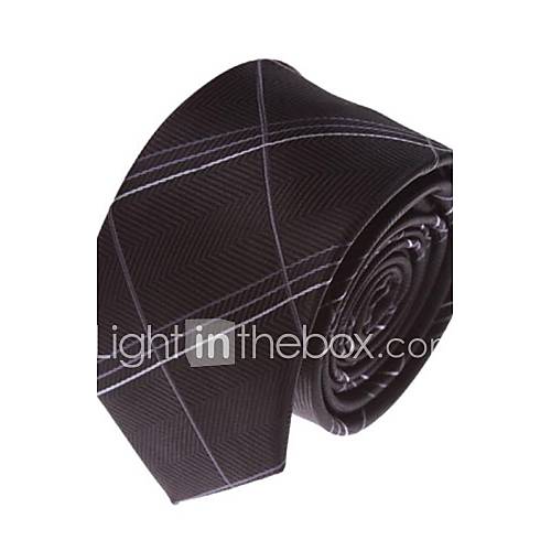 Mens Solid Colour Fashion Black Plaid Narrow Microfibre Necktie