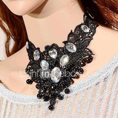 OMUTO Luxury Original Lace Water Droplets Gem Personality Necklace (Black)