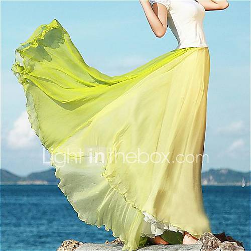 Womens Contrast Color Chiffon Maxi Skirt