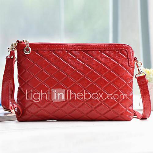 Womens Quilted Cowhide Genuine Leather Messenger Handbag