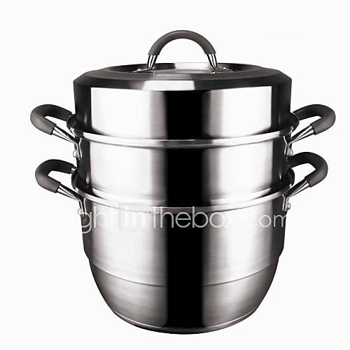 Double Layer Steamer, Stainless Steel, W26cm x L26cm x H39cm