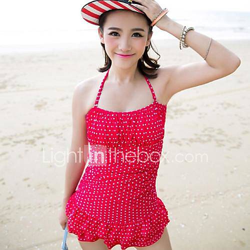 Womens Popular Wave Point Cute Skirt Style Nylon and Spandex One Pieces Swimsuit