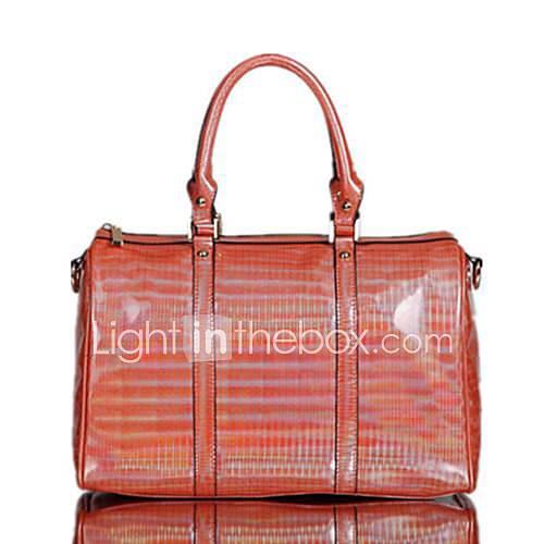 Womens Red PVC Barrel Satchel Bag(Lining color on random)