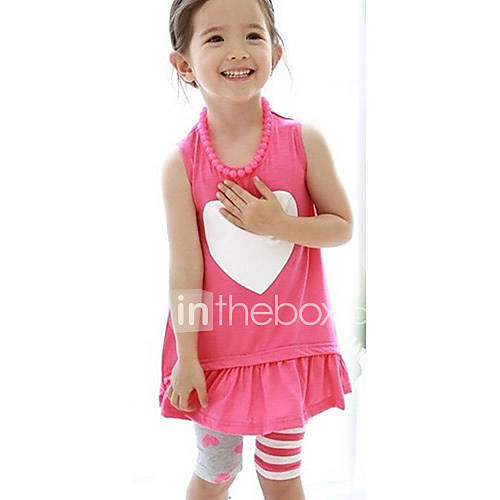 Girls Round Neck Love Print Sleeveless Clothing Sets