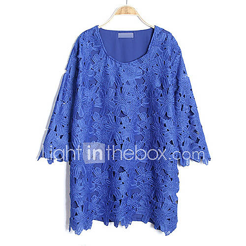 JRY Womens Simple Round Neck Blue Cut Out Chiffon Long Sleeve Loose Fit Dress