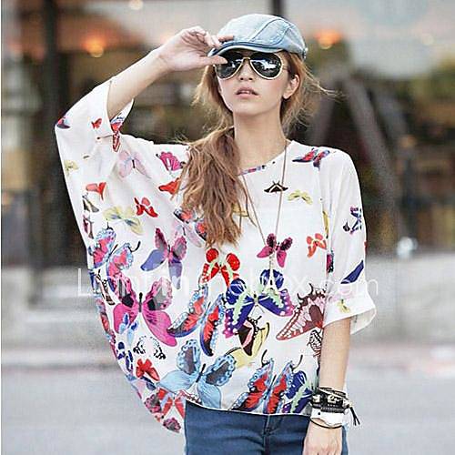 Womens Nice 3/4 Sleeve Chiffon Colorful Blouse