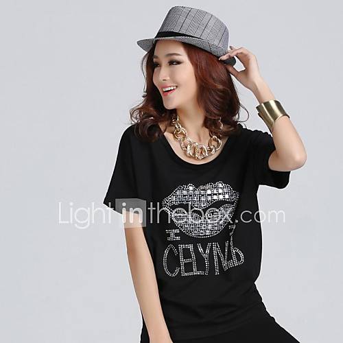 Womens O Collar Drilling Large Lips Batwing Sleeve Tees