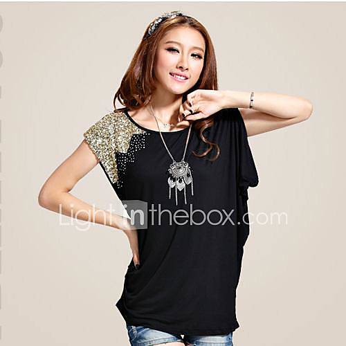 Womens Loose Asymmetric Sequins Fashion T shirt 607