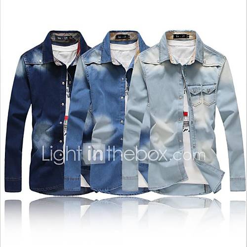 Mens Brand Water Wash Long Sleeve Denim Shirt