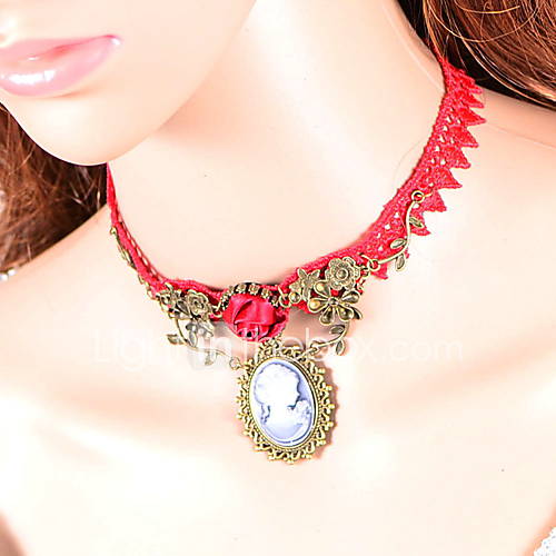 OMUTO Fashion Lace Rose Aestheticism Bride Original Necklace (Red)