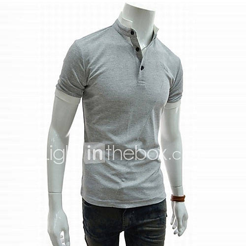 ZHELIN Mens Simple Short Sleeve Bodycon Stand Collar Light Gray 100% Cotton T Shirt